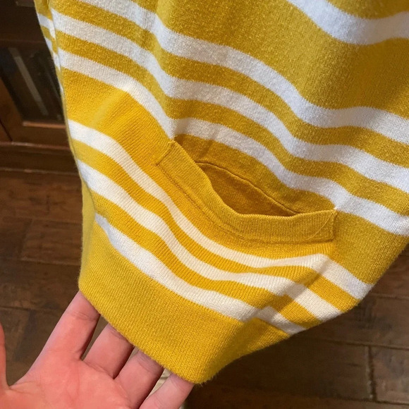 Liz Claiborne women’s long sleeve tunic sweater SZ L yellow white stripe - Picture 5 of 7